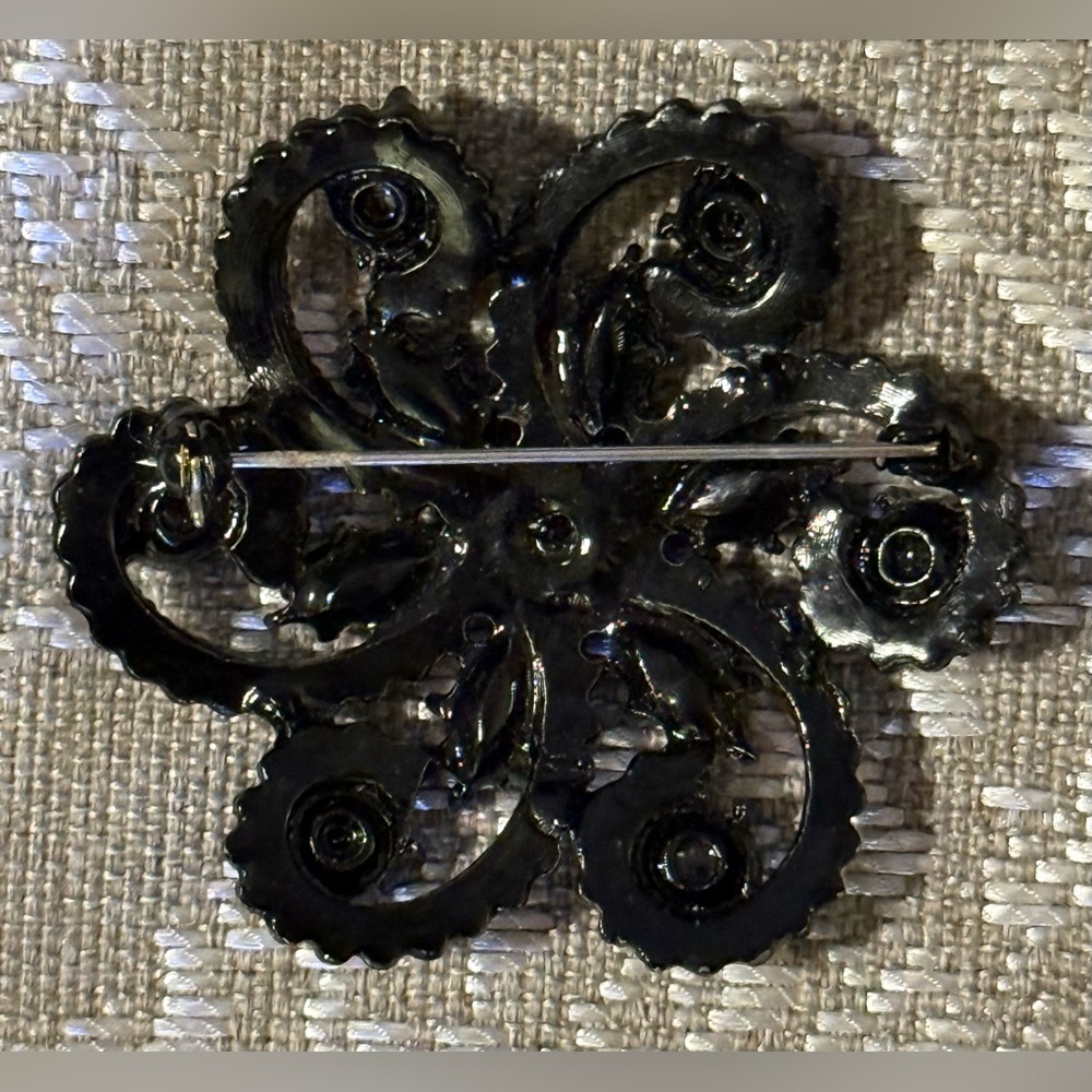 Black Metal Brooch with Faceted Black Beads - Picture 2 of 3